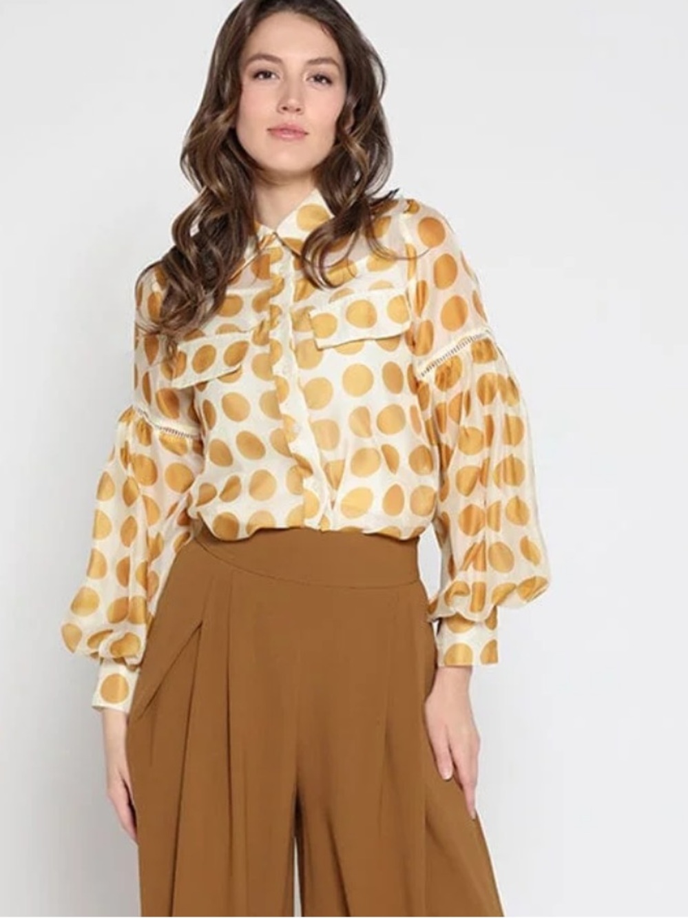 0655.New  $150 Gracia   Sheer Polka Dot Pattern Top
W/Front Patch Pockets Polka
